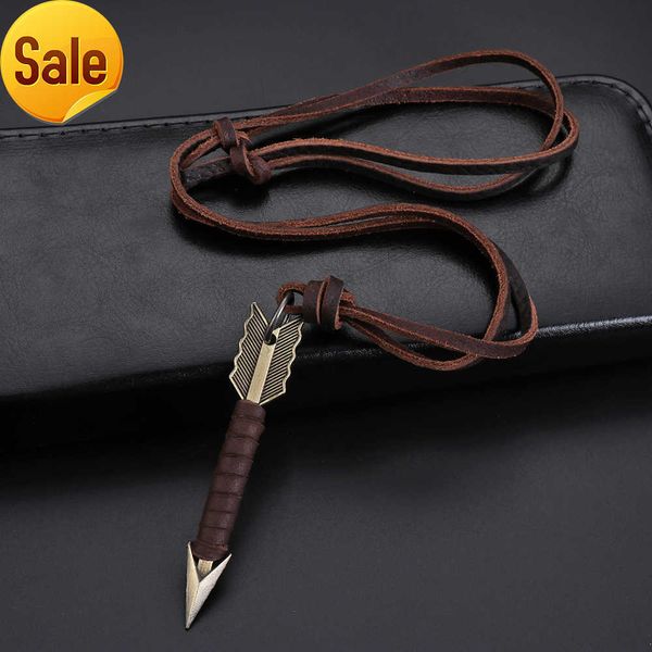 

1pc handmade vintage leather arrow pendant rope body choker chain necklaces men amp women punk jewlery accessories, Silver