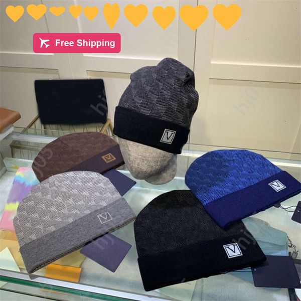 

Plaid designer beanie designer hats for men knitted bonnets winter hat fall thermal skull cap ski travel classical luxury beanies brown black grey keep warm9911plwq, 1#