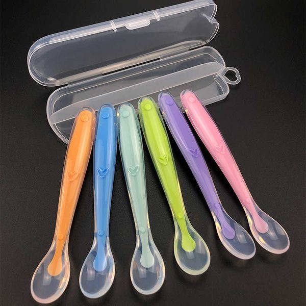 

cups dishes utensils new baby soft silicone spoon candy color temperature sensing spoon children food baby feeding tools baby spoon p230314