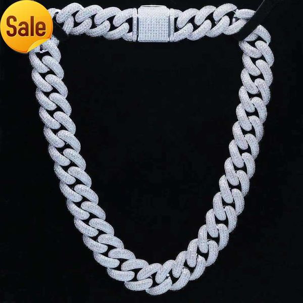 

18mm 3 row s925 silver moissanite diamond hiphop cuban link chain for women men fashion jewelry body chain