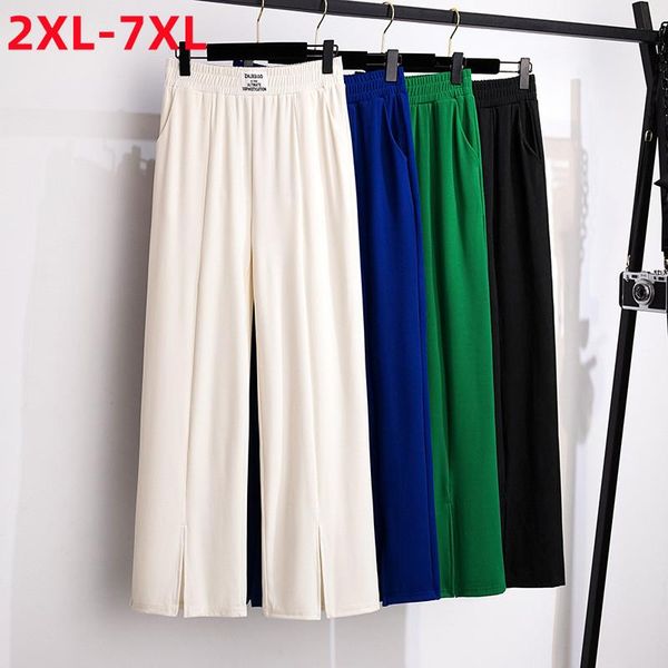 

pants new 2022 summer plus size pants for women large size loose casual black beige thin wide leg viscose trousers 3xl 4xl 5xl 6xl 7xl