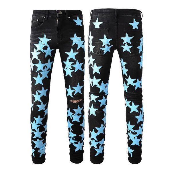 

Men high street skin star embroidery washed cotton amiryes black hole jean