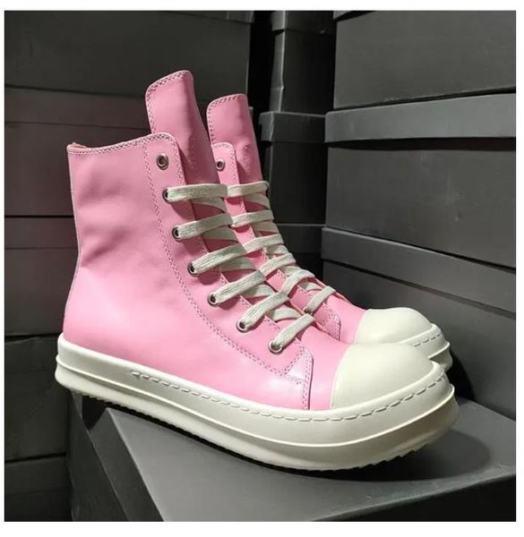 

2023 designer boots rick real leather pink thick bottom women increase dark mens casual short boots owen female board retro dissol shoes, Black
