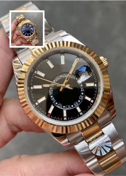 

High quality men's watch automatic mechanical movement black dial 42mm watch double rotation date sapphire waterproof Montre De Luxe