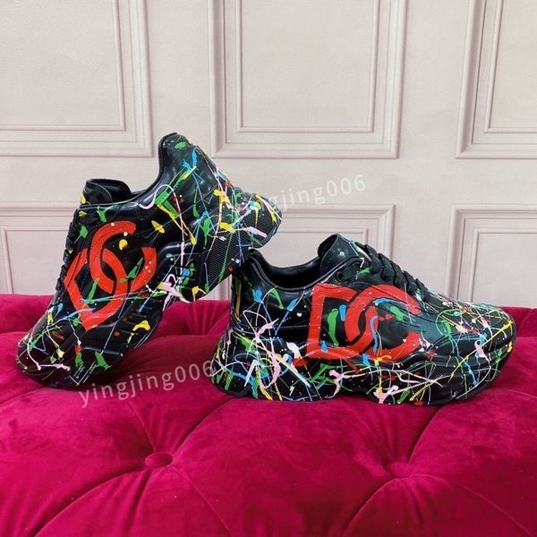 

2023new women designer casual shoes leather lace-up sneaker brand flat running trainers letters men gym sneakers, Black