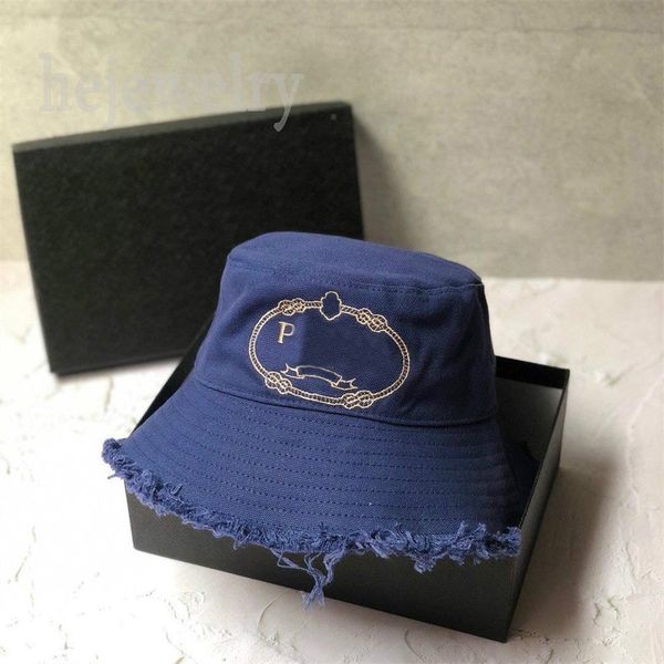 

mens designer hats tassels ladies bucket hat frayed brim denim embroidery letter p cappello fishing shopping sun proof cotton lining caps us, Blue;gray