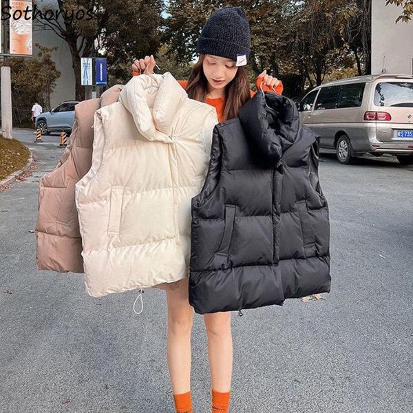 

leather vests women minimalist pure loose allmatch design classic korean style leisure winter basic mujer thicken fashion retro daily, Black