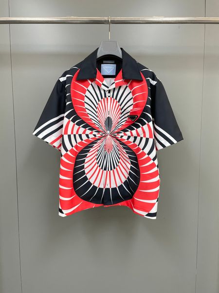 

2023 summers latest designer shirt stylish geometric print single breasted us sized baggy version of mens luxury casual short sleeved shirts, White;black