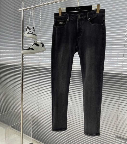 

Men's Jeans P Family PRA Pu Small Straight Casual Triangle Label Tape Embroidered Letter Pants UQW9, Black
