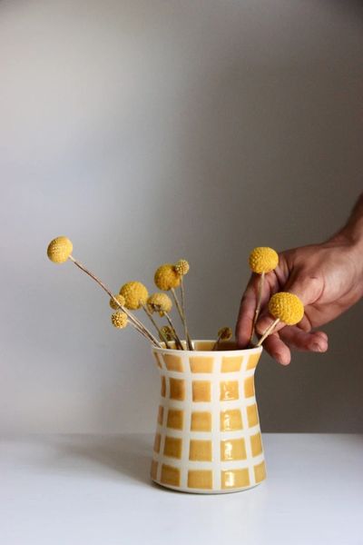 

Yellow Retro Modern Checkered | Ceramic Vase