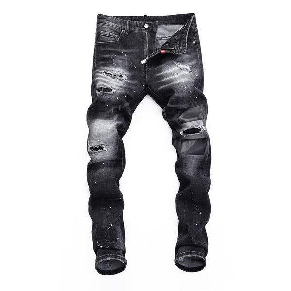 

dsq slim black men's jeans cool guy jeans classic hip hop rock moto casual design ripped distressed denim biker dsq2 jeans 406, Blue