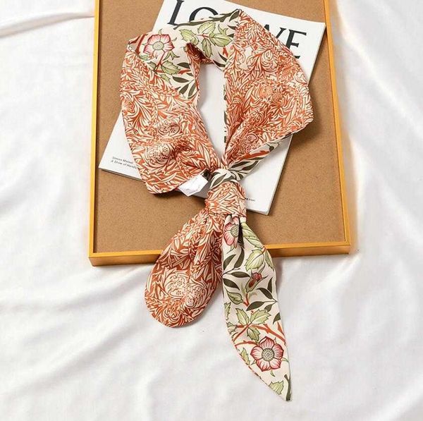 

scarves florals butterflies prints skinny long silk scarf women hair tie band kerchief wrist ribbons head neckerchief 2021 j230428, Blue;gray