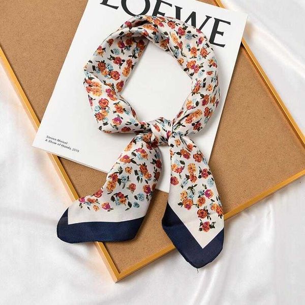 

scarves 7070cm sweet flowers print women square silk neck scarf fashion head scarf kerchief elegant florals foulard bandana 2021 new j230428, Blue;gray