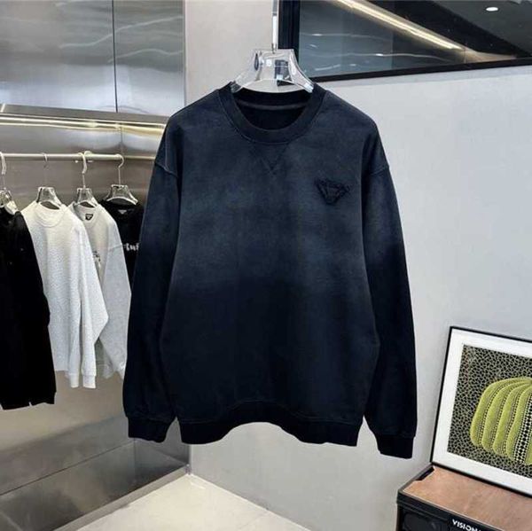 

Men' Hoodies Sweatshirts High version P family triangle logo gradient washed pure cotton top round neck casual loose men' and women' hoodie HZD8, Black