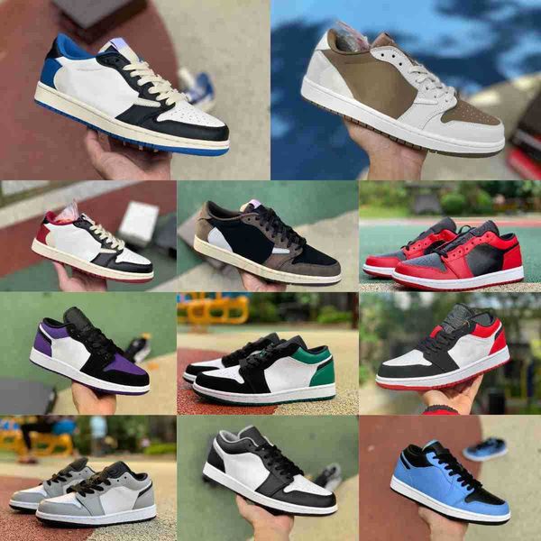 

2023 fragment ts travis scottss low basketball shoes jumpman x 1 1s white brown red gold grey toe unc court purple black shadow panda crimso