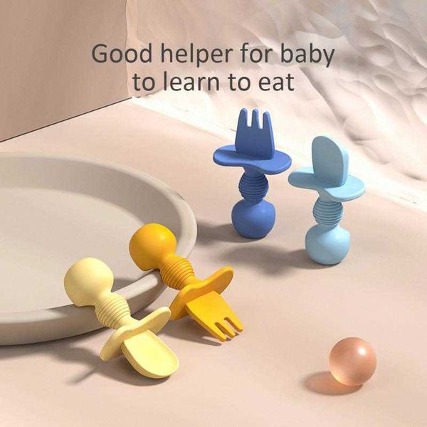 

cups dishes utensils short handle baby silicone fork spoon training spoon licking fork spoon children's cutlery set baby food supplemen