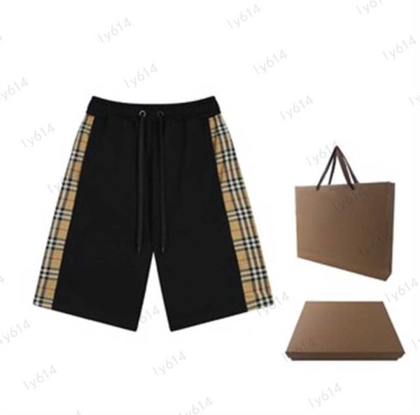 

luxury shorts side splicing classic plaid trim elastic waist brand shorts waist drawstring pocket design loose comfortable sports shorts sho, White;black