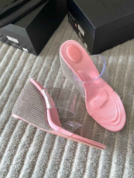 

summer brand wang delphine sandals wedge shoes for women strappy design covered stiletto heel high heels pointed toe party original box, Black