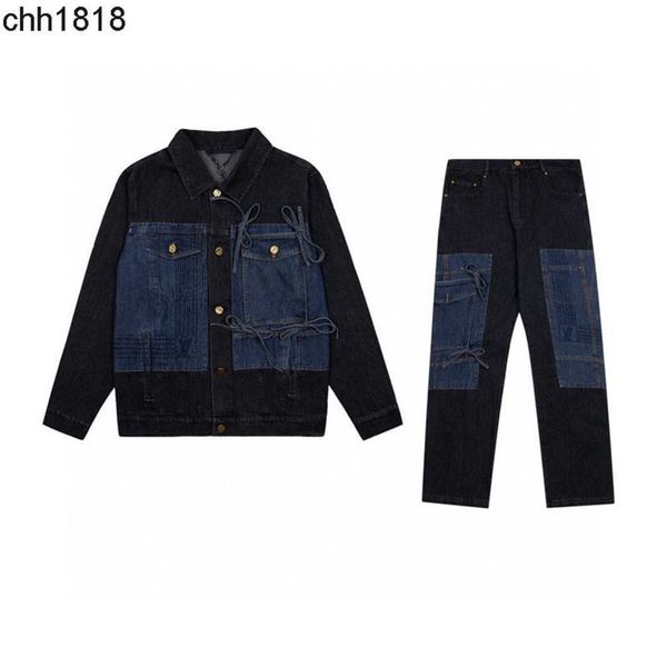 

overalls burberies same burbreries and men's denim tracksuits men's high women's version chain fashion jacket denim trousers, Gray