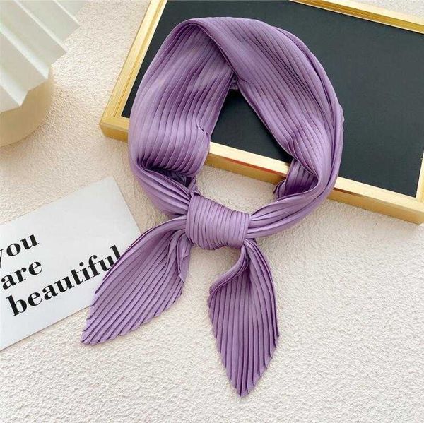 

scarves elegant solid wrinkle neck scarf fashion crepe kerchief scarves new headband crumple handlebag wraps multifunction bandana 2021 j230, Blue;gray