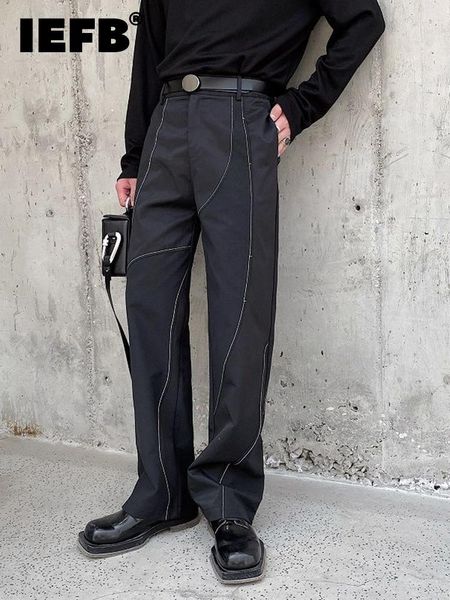 

pants iefb men's pants autumn personalized contrast color bright line design 2023 new fashion korean male trousers temperament 9a4798, Black