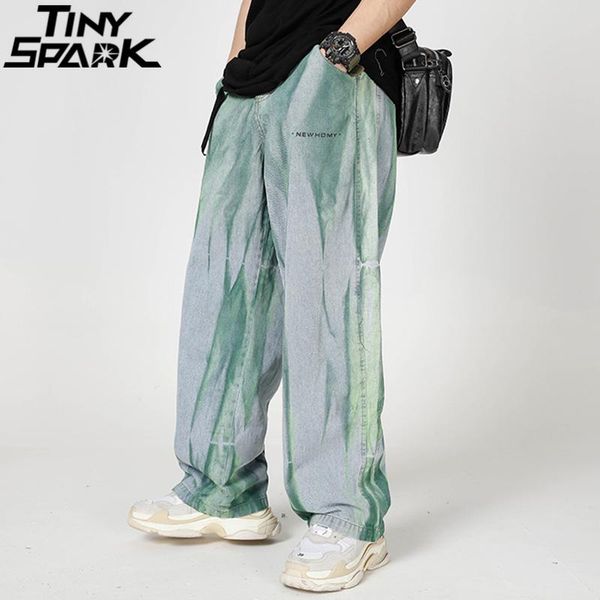 

pants 2022 hip hop denim pants men streetwear harajuku illusion tie dye baggy denim pants light blue autumn fashion trousers, Black