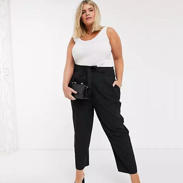 

pants plus size tie waist elegant work office tailored pants women pocket sides black tapered ankle pants trousers large size 6xl 7xl