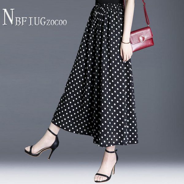 

capris wysokiej talii szyfonowe spodnie szerokie nogawki damskie jesienne spodnie do kostek polka dot damskie spodnie, Black;white