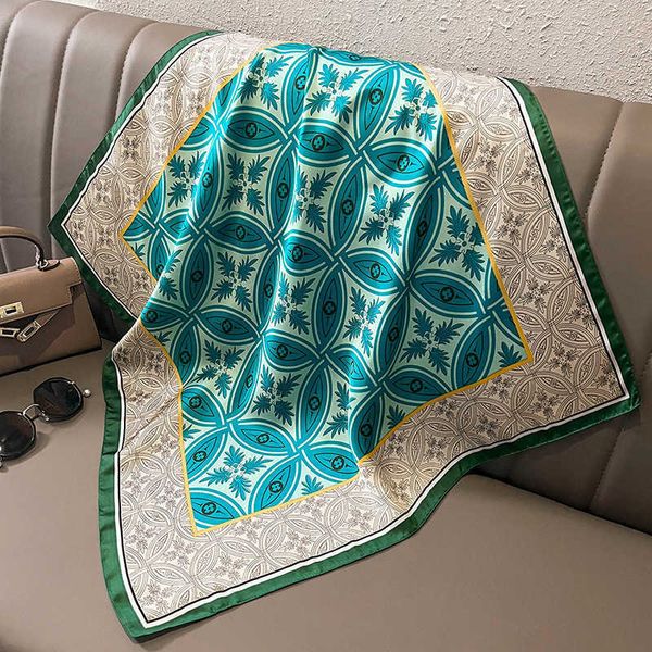 

scarves women luxury brand silk scarf aztec geometric floral shawls and wraps fashion square kerchief hair tie bandanas hijab 7070cm j230428, Blue;gray
