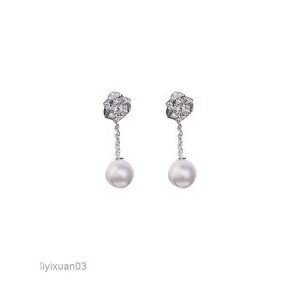 

stud very elegant fashion designer full diamonds super glittering camellia flower pearl pendant stud drop dangle earrings for woman girls 1, Golden;silver