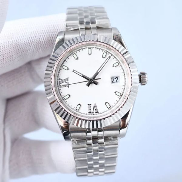 

fashion white dial 41mm mens watches stainless steel strap casual business watch automatic winding mechanical wristwatches orologi di lusso, Slivery;brown