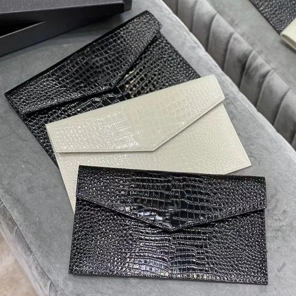 

uptown pouch clutch bag designer crocodile embossed genuine leather purse metal hardware with a flap magnetic closure women luxury wallet