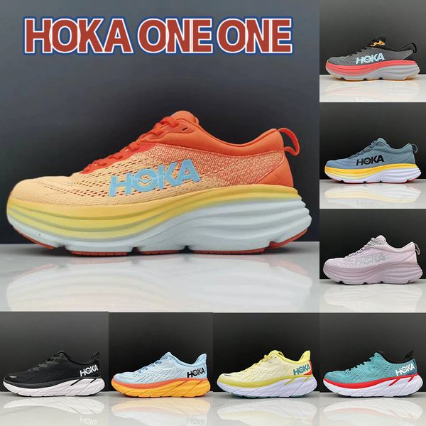 

esigner casual shoes HOKA ONE Bondi Clifton 8 Carbon x 2 mens sneakers triple black white Amber Yellow Nimbus Cloud floral Goblin Blue luxury men women trainer, 24 blanc de blanc