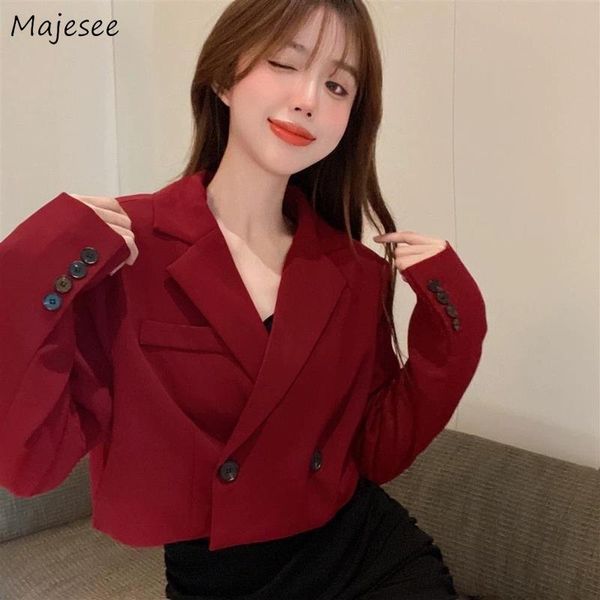 

pants cropped blazers women double breasted cool temperament girlish ol fashion elegant streetwear retro mujer coats fall new bf, White