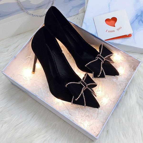 

sandals new luxury ladies new bow stiletto shoes fashion satin pointed toe pumps ladies fashion party wedding high heels pumps j230428, Black