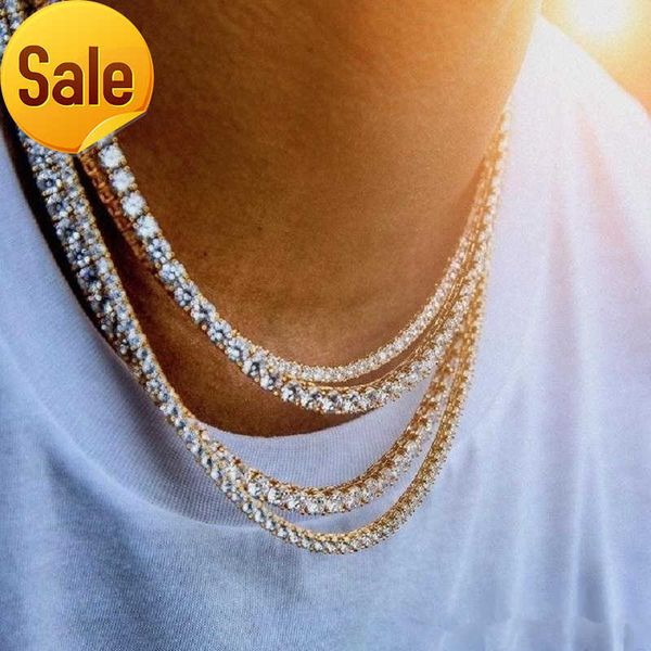 

hip hop bling chains jewelry mens diamond iced out tennis chain necklace fashion 3mm 4mm silver gold chain necklaces, Black