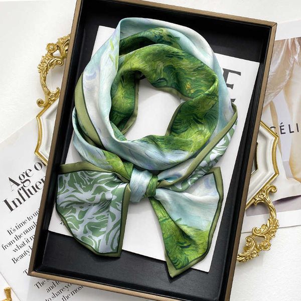 

scarves silk neck scarf luxury green hair tie scarves foulard headband shawls and wraps neckerchief bandanas 15017cm sj613 j230428, Blue;gray