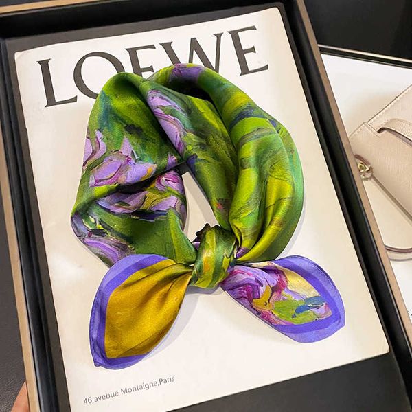 

scarves 2023 fashion 100 real silk scarf 53cm square bandelet women's silk temperament small scarf neck decorative wrap printed scarves, Blue;gray