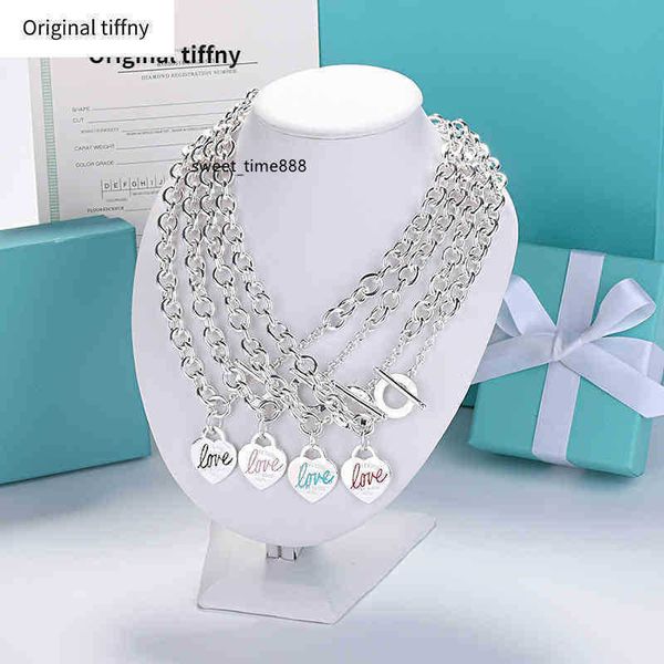 

original tiffny steel seal letter love heart pendant necklace for women gift with box thick chain necklace designer jewelry y220322, Silver