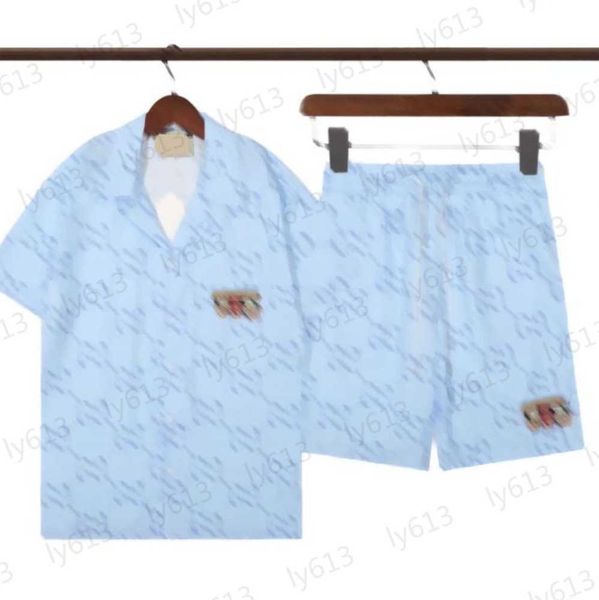 

mens t-shirts clothes sets designer summer light blue fashionable casual loose shoulder cute logo brand patchwork printed shirt shorts set, Gray