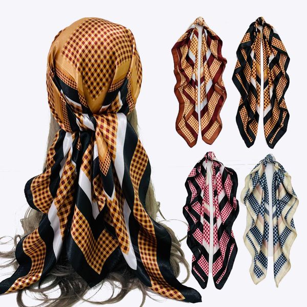 

scarves 90cm real silk scarf design print women square hairband lady neckerchief bandana foulard female print smooth hairband new j230428, Blue;gray