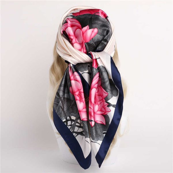 

scarves luxury brand beach stoles silk square scarf women satin headband shawl wraps female kerchief hijab echarpe 2022 summer bandana j0428, Blue;gray