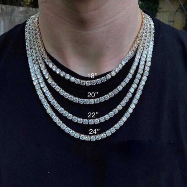 

3mm 4mm 5mm cz tennis chain jewelry hip hop diamond choker brass necklace iced out cubic zircon for men, Silver