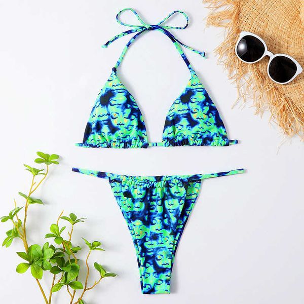 

green bikini fashion brand colorful drawstring swimwear female