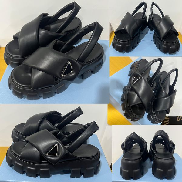

monolith padded nappa leather sandals 1x123 upper with metal triangle logo sandal chunky rubber sole timeless monolithic designer unique inn, Black