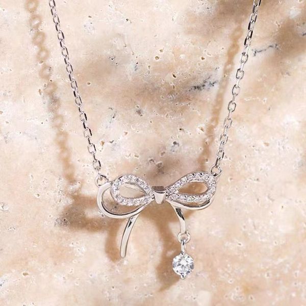 

bow necklace women's collarbone chain light luxury niche senior feelings people's day gift to girlfriend, Silver