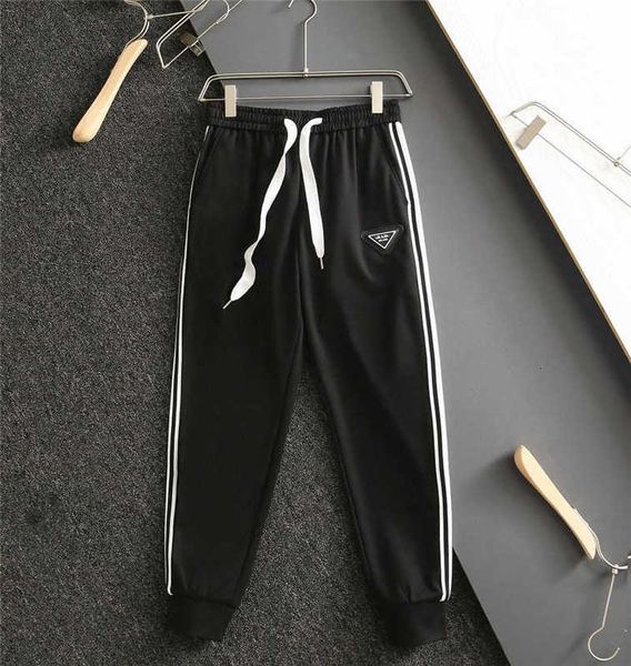 

Pants Men's High Version Fashion Slim Fit Guard P Home Casual Weaving Ribbon Triangle Label Pra NB8C, Black