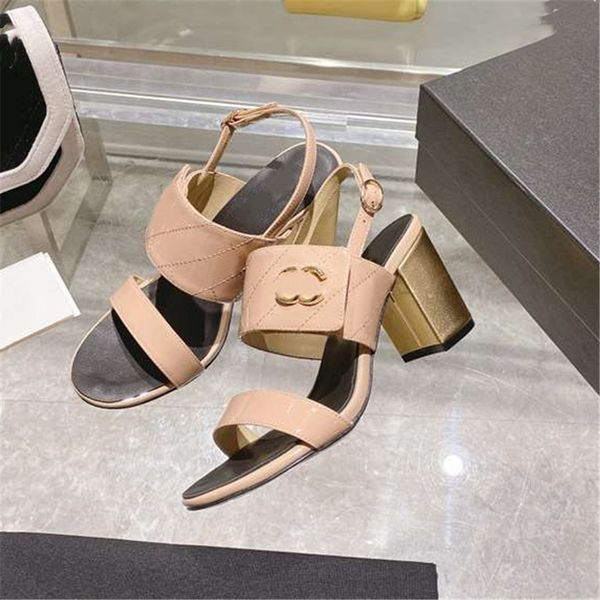 

fashion women's sandals 2023 channel luxury brand letter logo summer women's high heels men's casual student flats 011-016, Black