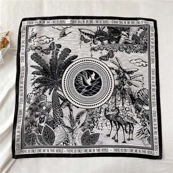 

scarves luxury print silk satin scarf women hair band 7070cm neck kerchief female foulard bandana square shawl wraps 2022 new j230428, Blue;gray