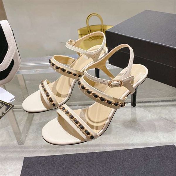 

fashion women's sandals 2023 channel luxury brand letter logo summer women's high heels men's casual student flats 011-02, Black